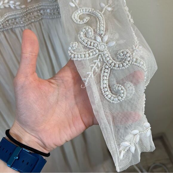 BHLDN Anthropologie Sinclair Beaded Long Sleeve Wedding Dress 14 - Picture 8 of 16